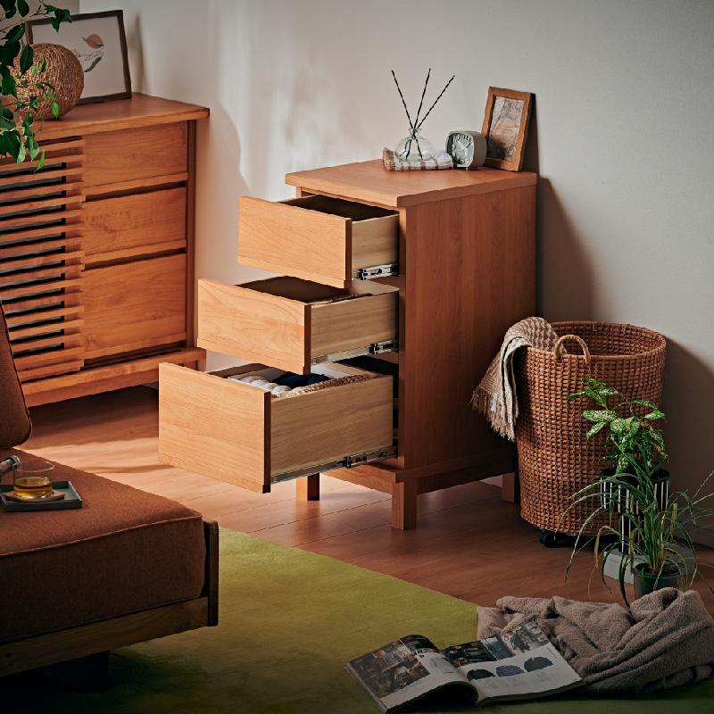 【Athers／アザース 幅40cmチェスト3段 ナチュラル】★落ち着いた雰囲気のルーバーデザイン