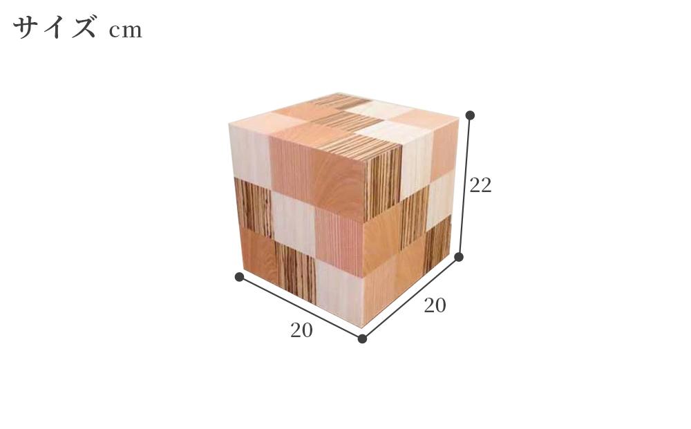 アクリキューブ行灯 銘木ツキ板 寄木市松模様 LED電球