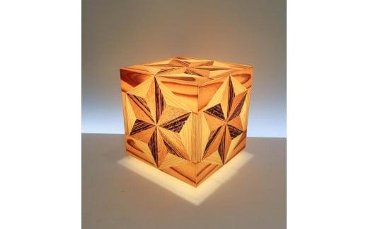 アクリキューブ行灯 銘木ツキ板 寄木模様B LED電球