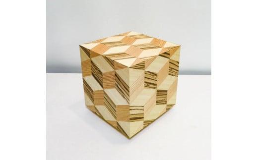 アクリキューブ行灯 銘木ツキ板 寄木模様C LED電球