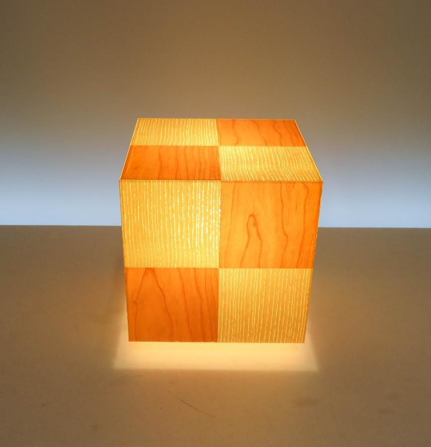 アクリキューブ行灯 Sサイズ 市松模様 ホワイトアッシュ ブラックチェリーツキ板