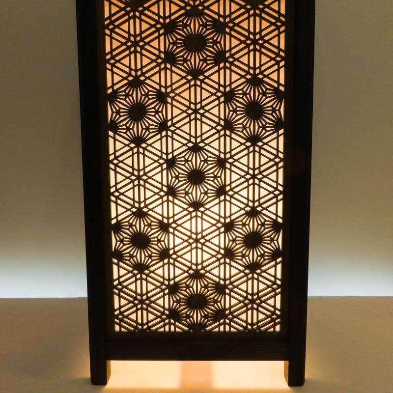 レーザー行灯「趣」Lサイズ 八重麻の葉 胡麻幹 組子デザイン 和紙貼り 高さ65cm LED電球付