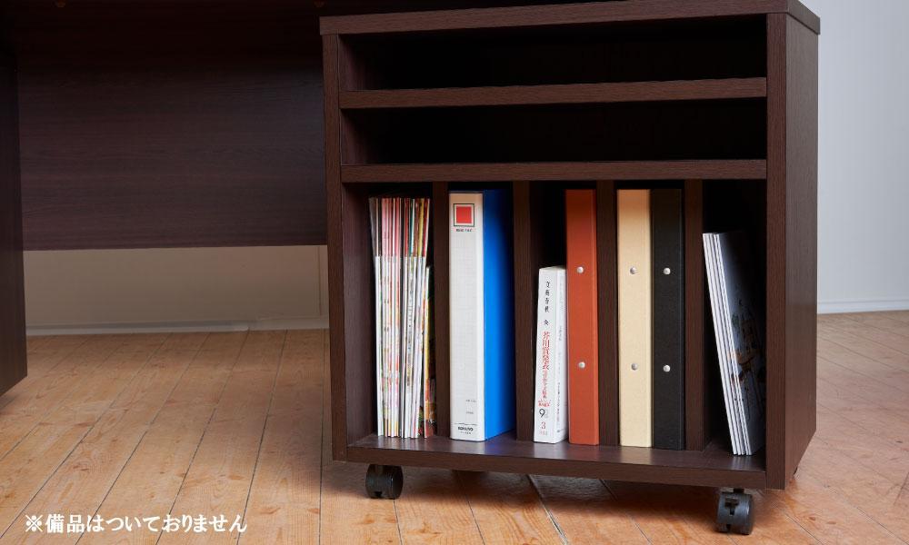 ＜圧倒的な重厚感大人の書斎＞コレタ155デスク・ワゴン・シェルフ3点セット／オーク着色／机／大川家具