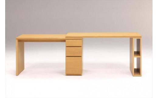 ＜天板のサイズが自由に変えれて二人でも使えるデスク＞スライドWデスク135／ナチュラル／机／大川家具