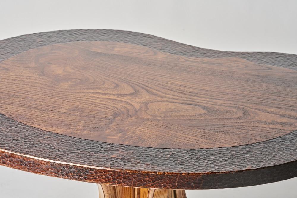 漆塗り触れ合い豆型リビング・ダイニングテーブル（小）椅子（優雅）2脚セット