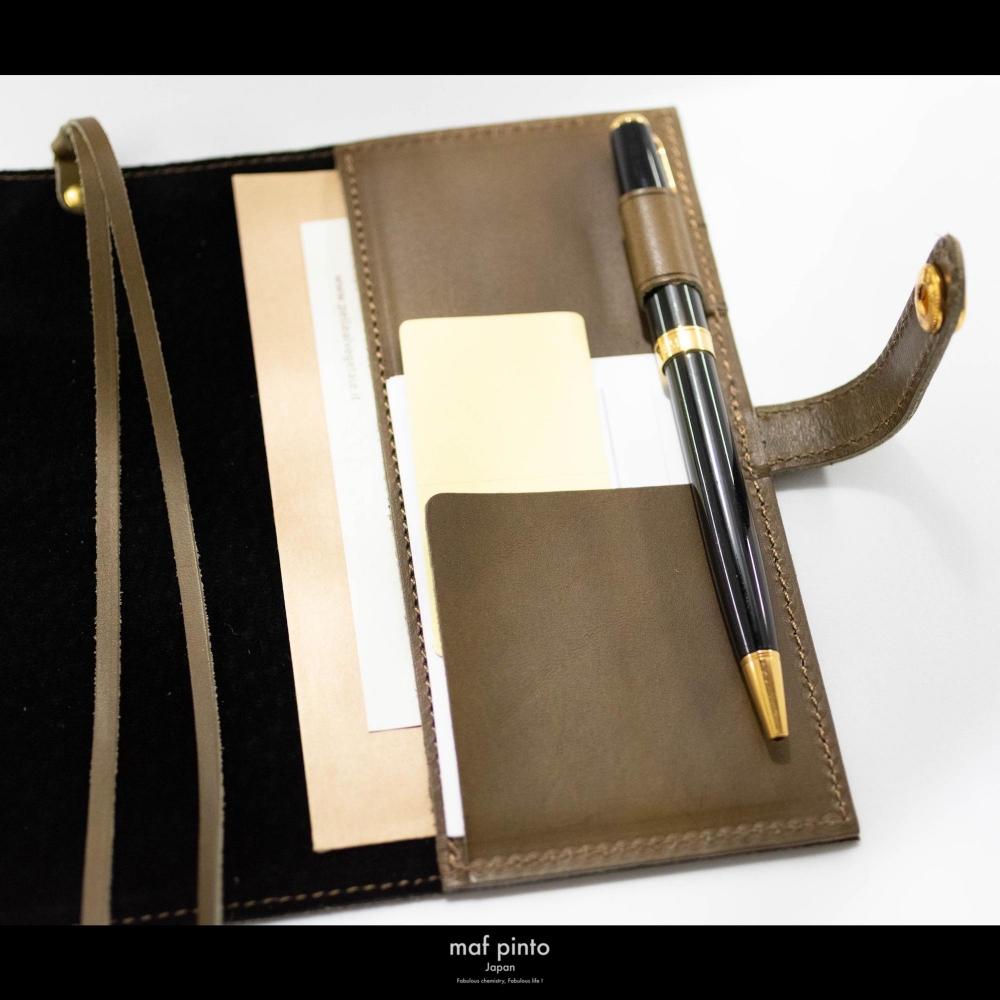 maf pinto (マフ ピント) レザー手帳カバー A6 (文庫本サイズ) オリーブ 本革 日本製