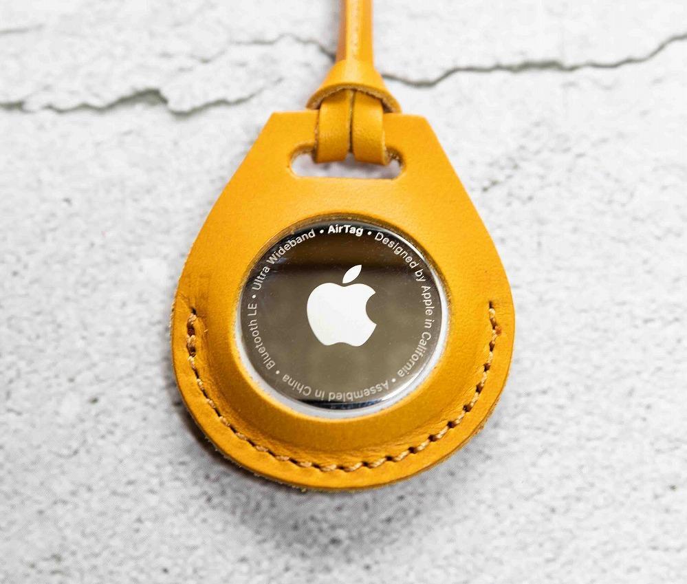 エアタグ用 ケース カバー レザー 本革 apple airtag 【イエロー】