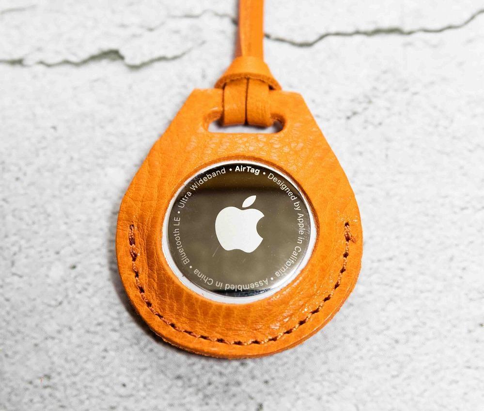 エアタグ用 ケース カバー レザー 本革 apple airtag 【オレンジ シュリンク】