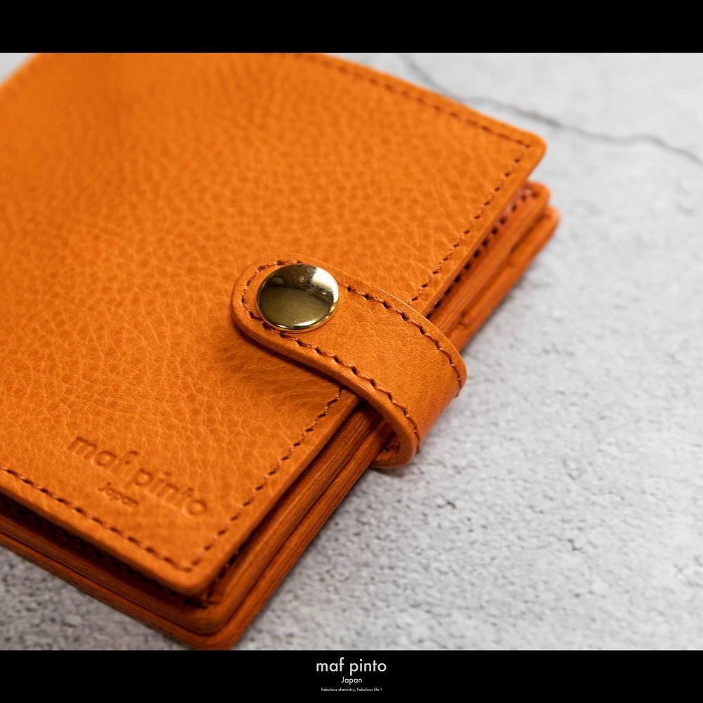 maf pinto (マフ ピント) 二つ折り財布 スナップボタン付き オレンジシュリンク レザー 本革 日本製