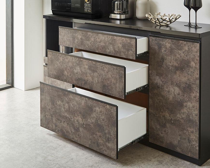 【開梱設置】キッチンカウンター レンジ台 アンサンブル 幅178.6cm 黒洛