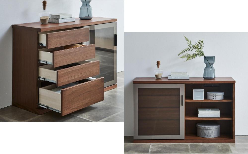 天然木リビング家具アーザ(サイドボード)130cm  H80【6色】