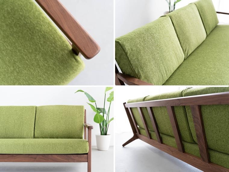 コペンハーゲン01 3Pソファ ウォールナット／アネルカグリーン 幅195 奥行76 高さ70