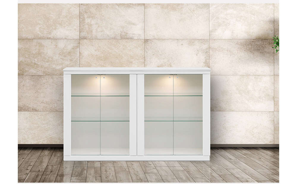 ミュージアム 幅139cm カウンター下収納 コレクションボード ガラス棚 収納棚 キャビネット 高級 大川家具 壁面収納 LEDライト  【開梱設置】