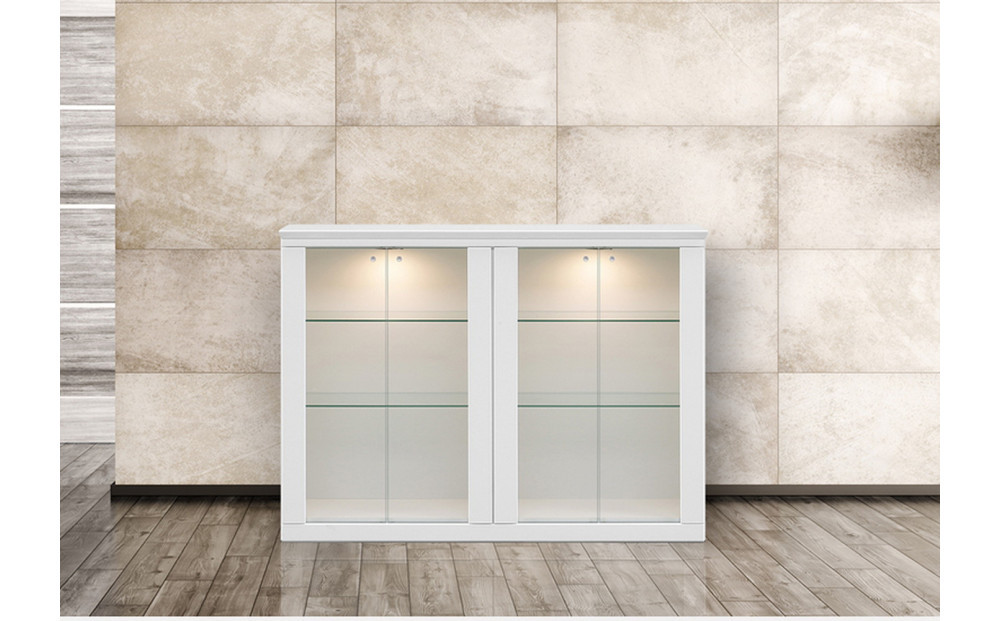 ミュージアム 幅119cm カウンター下収納 コレクションボード ガラス棚 収納棚 キャビネット 高級 大川家具 壁面収納 LEDライト  【開梱設置】