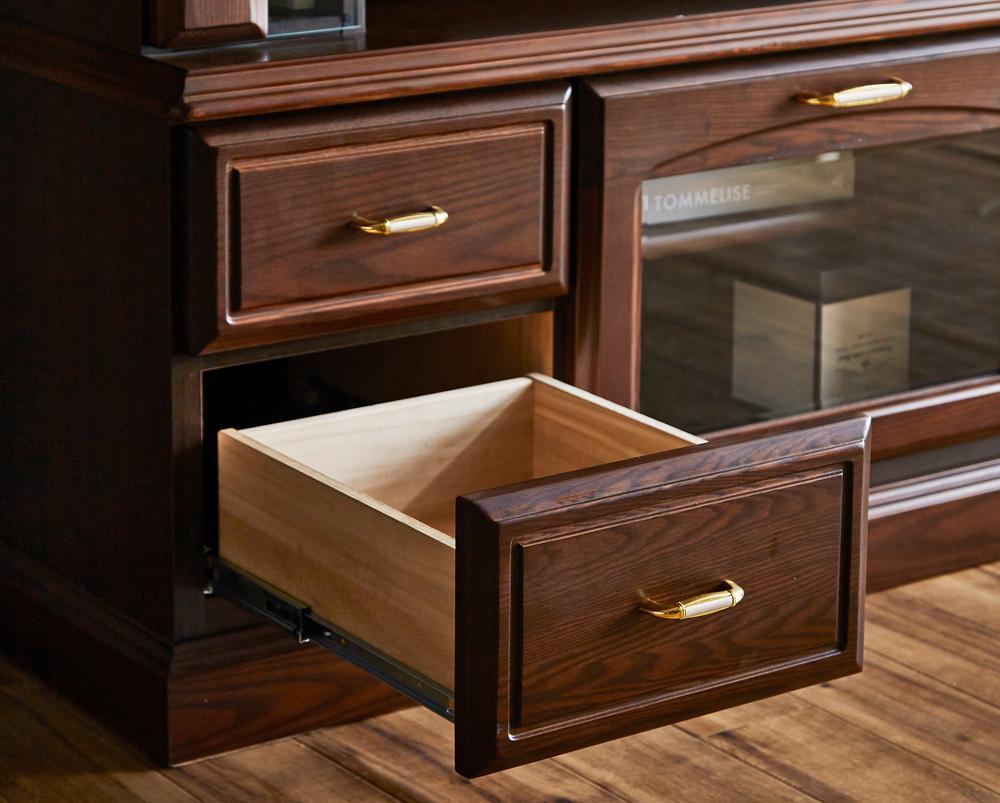 バーボン 幅200cm 壁面収納 テレビボード 壁掛けアーム付 テレビ台 リビング収納 ガラス棚 無垢 高級 大川家具【開梱設置】