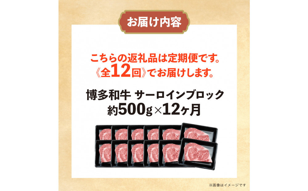 博多和牛 サーロインブロック 定期便全12回 計約6kg(約500g×12回)