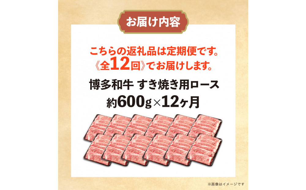 博多和牛 すき焼き用リブローススライス 定期便全12回 計約7.2kg(約600g×12回)