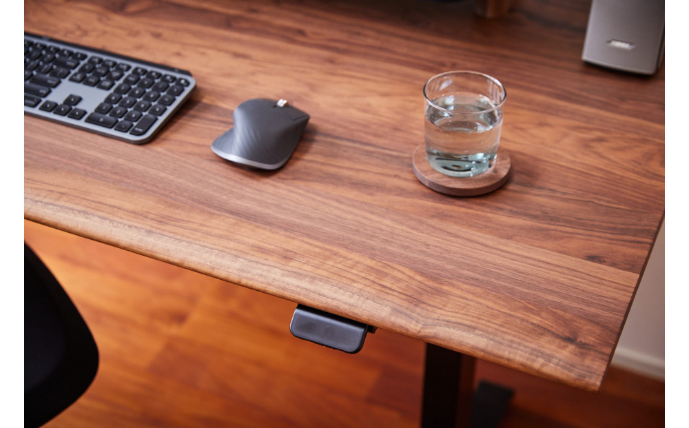 【幅180cm 奥行80cm 厚み3cm】【ウォールナット】【配線トレー付】【ミニシェルフ付】電動昇降デスク 無垢材 パソコンデスク WAAKstandingPro