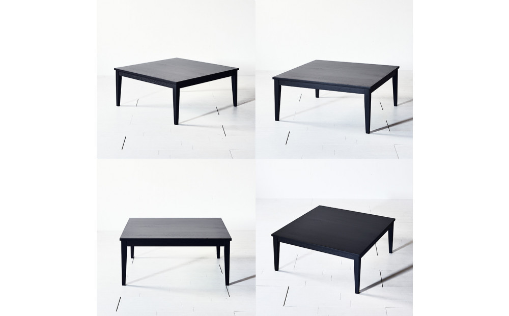 【シンプルモダンな家具のお部屋に】 シャープなデザインのＮＯ１センターテーブル110×110 オークブラック ローテーブル 無垢材 国産 大川家具
