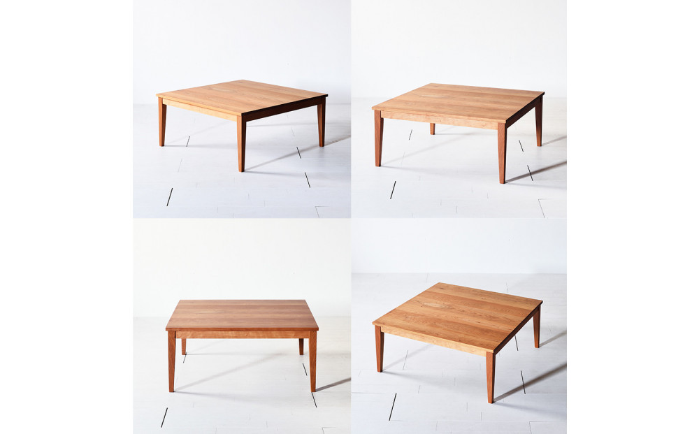 【シンプルモダンな家具のお部屋に】 シャープなデザインのＮＯ１センターテーブル100×100 チェリー ローテーブル 無垢材 国産 大川家具