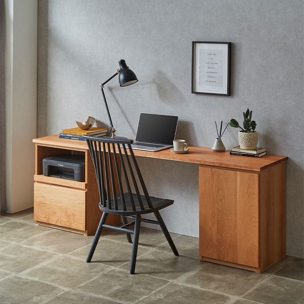 【大川家具】無垢材 システムデスク 幅1800mm テーブル パソコンデスク 子供机 勉強机 学習机 書斎デスク HO-TMR ブラックチェリ－ 天然木 モダン 国産 無垢材 高級感【設置付き】