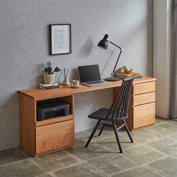 【大川家具】無垢材 システムデスク 幅2000mm テーブル パソコンデスク 子供机 勉強机 学習机 書斎デスク HO-HM ブラックチェリー 天然木 モダン 国産 無垢材 高級感【設置付き】