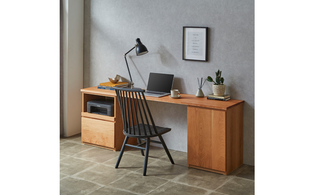 【大川家具】無垢材 システムデスク 幅2000mm テーブル パソコンデスク 子供机 勉強机 学習机 書斎デスク HO-TMR ブラックチェリー 天然木 モダン 国産 無垢材 高級感【設置付き】