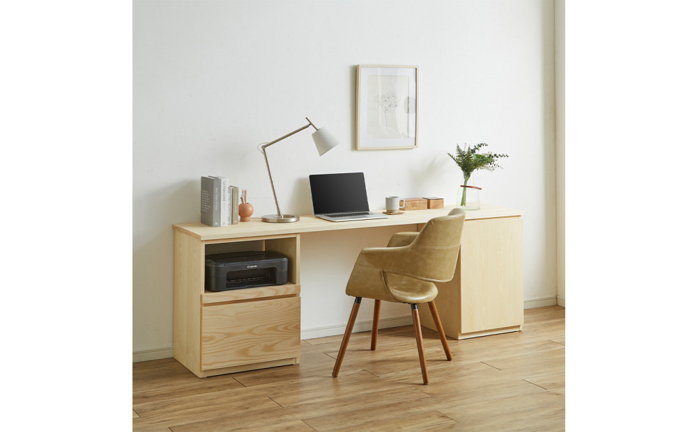 【大川家具】無垢材 システムデスク 幅2000mm テーブル パソコンデスク 子供机 勉強机 学習机 書斎デスク HO-TMR ホワイトアッシュ 天然木 モダン 国産 無垢材 高級感【設置付き】