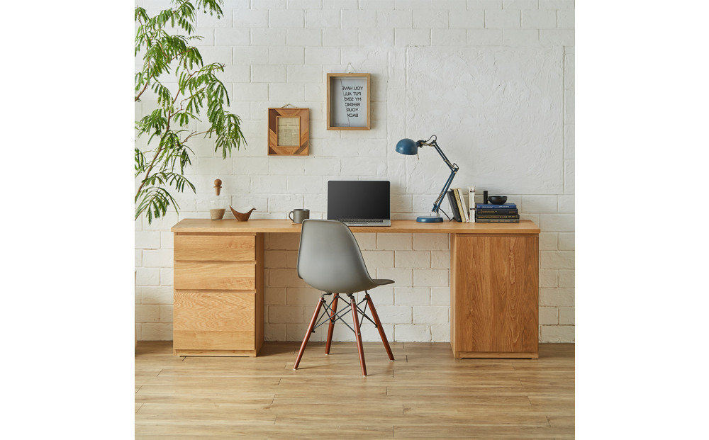 【大川家具】無垢材 システムデスク 幅2000mm テーブル パソコンデスク 子供机 勉強机 学習机 書斎デスク HM-TMR ホワイトオーク 天然木 モダン 国産 無垢材 高級感【設置付き】