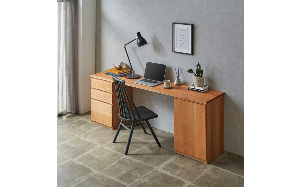 【大川家具】無垢材 システムデスク 幅1600mm テーブル パソコンデスク 子供机 勉強机 学習机 書斎デスク HM-TMR ブラックチェリー 天然木 モダン 国産 無垢材 高級感【設置付き】