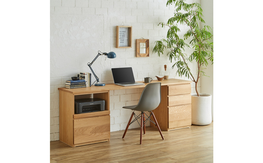 【大川家具】無垢材 システムデスク 幅1800mm テーブル パソコンデスク 子供机 勉強机 学習机 書斎デスク HO-HM ホワイトオーク 天然木 モダン 国産 無垢材 高級感【設置付き】