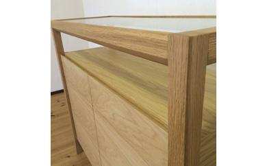 【ガラストップリビングボード90cm オーク材】オイルフィニッシュ おしゃれなお部屋の演出に最適な無垢とツキ板を使ったリビングボード