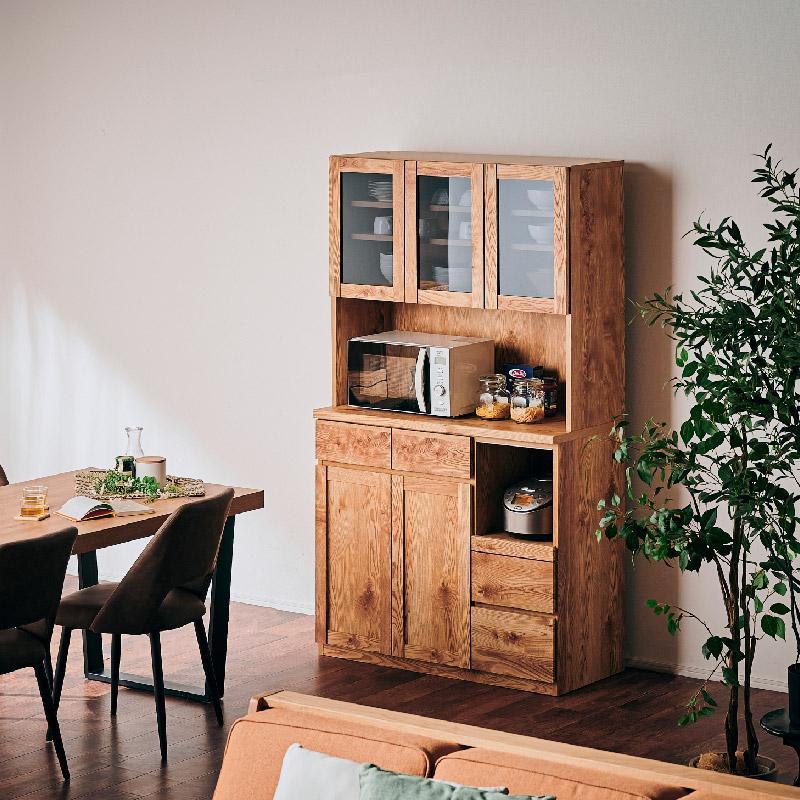 【Chatra／チャトラ 幅105cmオープンボード ナチュラル】★シンプルでお部屋に合わせやすい食器棚