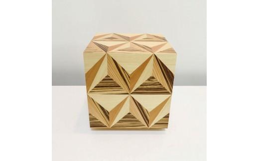 和風照明 アクリキューブ行灯 銘木ツキ板 寄木模様A LED電球