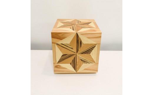 アクリキューブ行灯 銘木ツキ板 寄木模様B LED電球