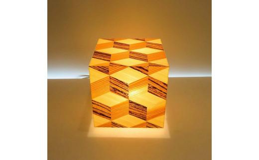 アクリキューブ行灯 銘木ツキ板 寄木模様C LED電球