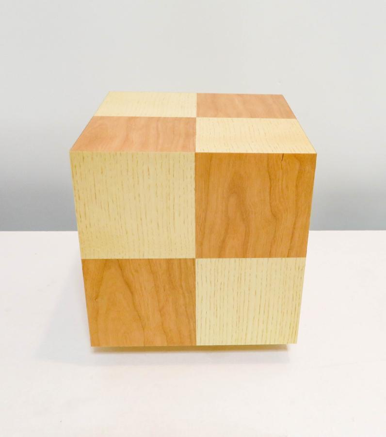 アクリキューブ行灯 Sサイズ 市松模様 ホワイトアッシュ ブラックチェリーツキ板