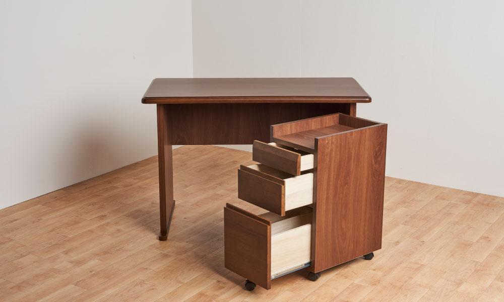 ＜圧倒的な重厚感大人の書斎＞ライト110デスク・ワゴン2点セット／ブラウン着色／大川家具