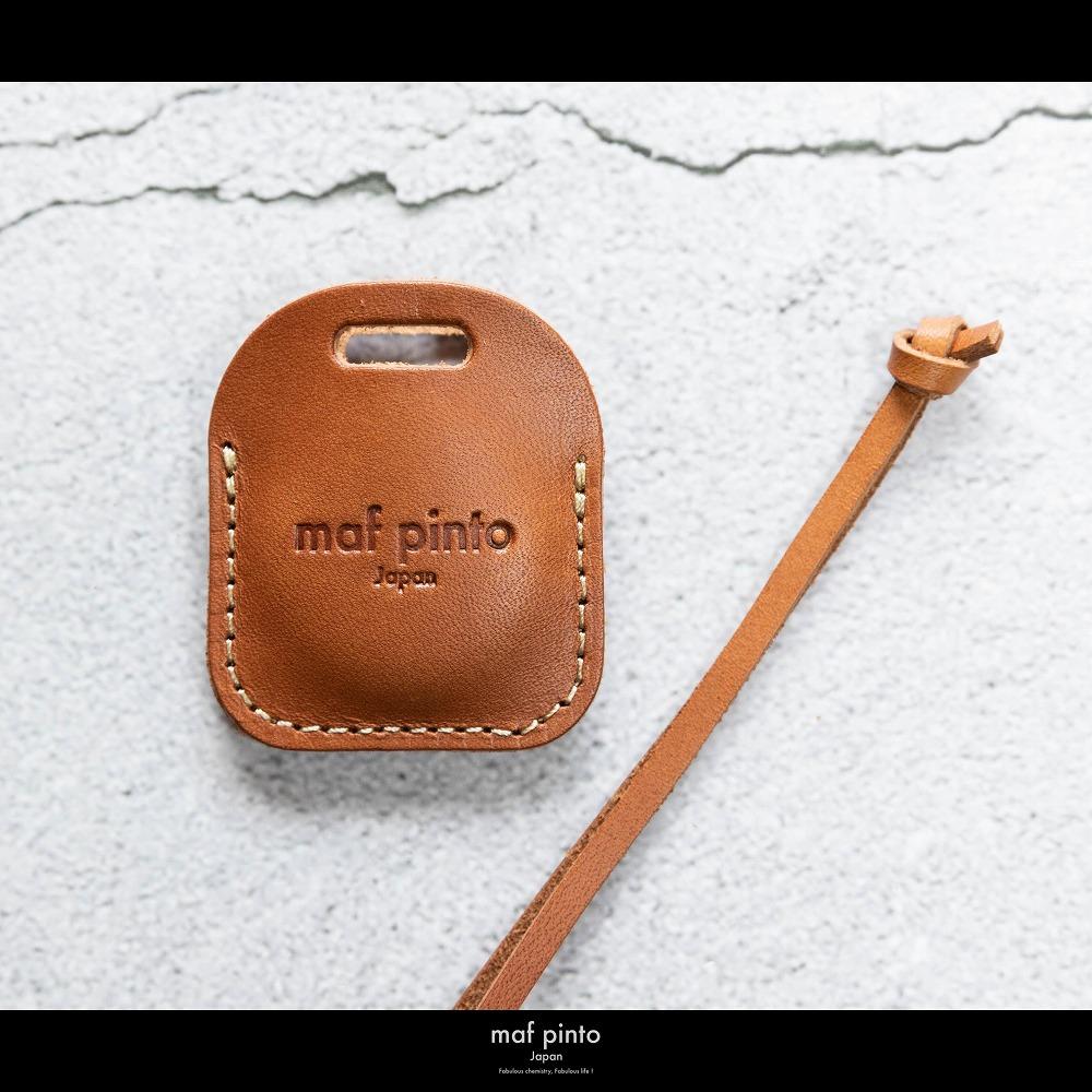maf pinto (マフ ピント) air tag ケース カバー スクエア 保護 ライトブラウン(白ステッチ) レザー 本革 日本製