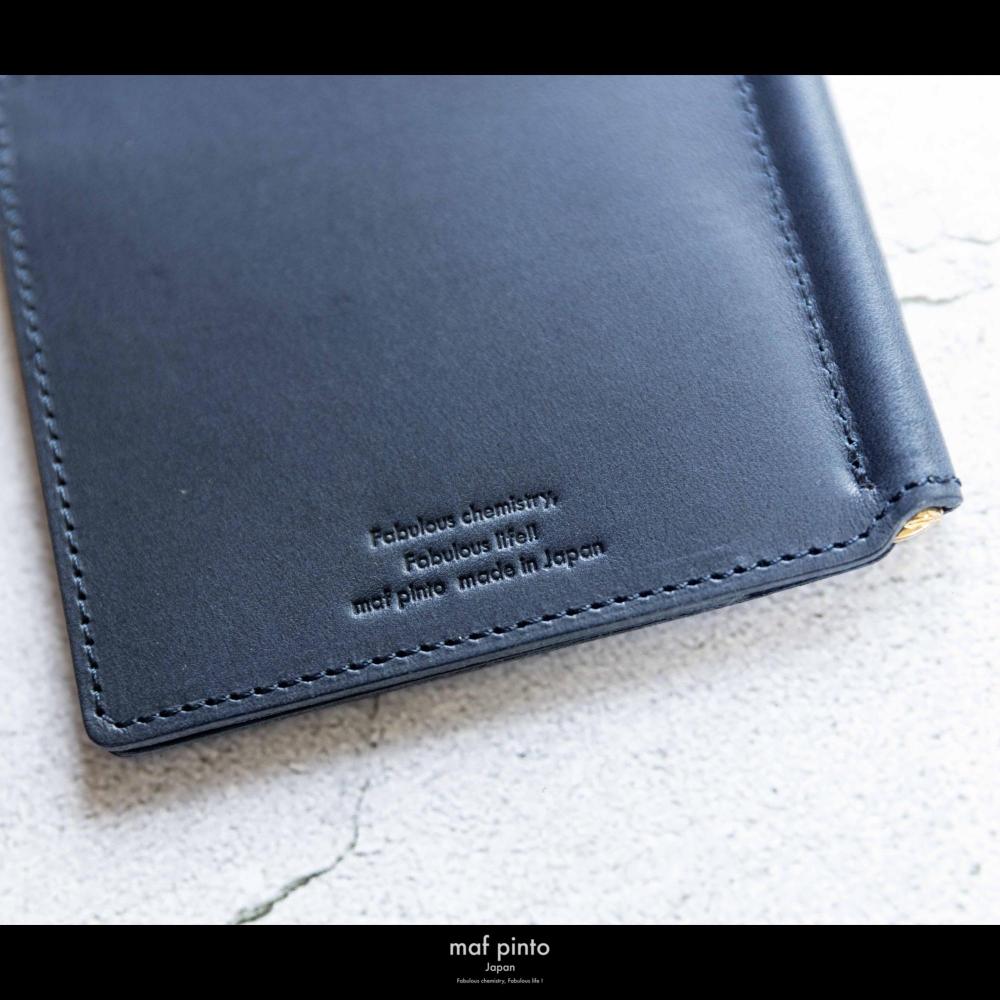 maf pinto (マフ ピント) マネークリップ 二つ折り財布 ネイビー 薄い カード収納 レザー 本革 日本製