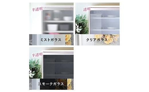 【開梱設置】引き戸 食器棚 ダイニングボード ポエム 幅113.5 （ミスト・クリア・スモークガラス）ホワイト キッチン収納 家具