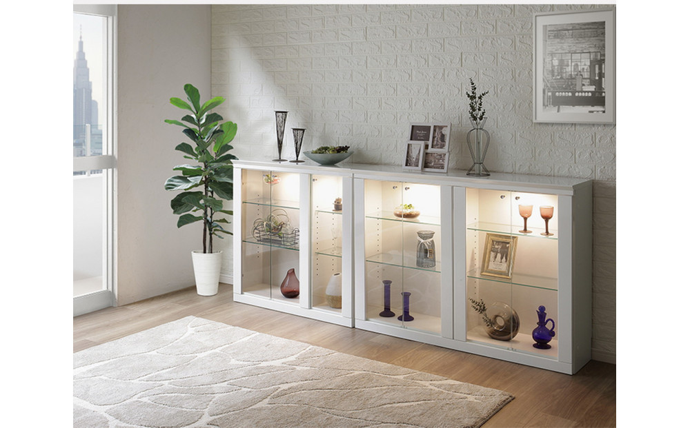 ミュージアム 幅139cm カウンター下収納 コレクションボード ガラス棚 収納棚 キャビネット 高級 大川家具 壁面収納 LEDライト  【開梱設置】