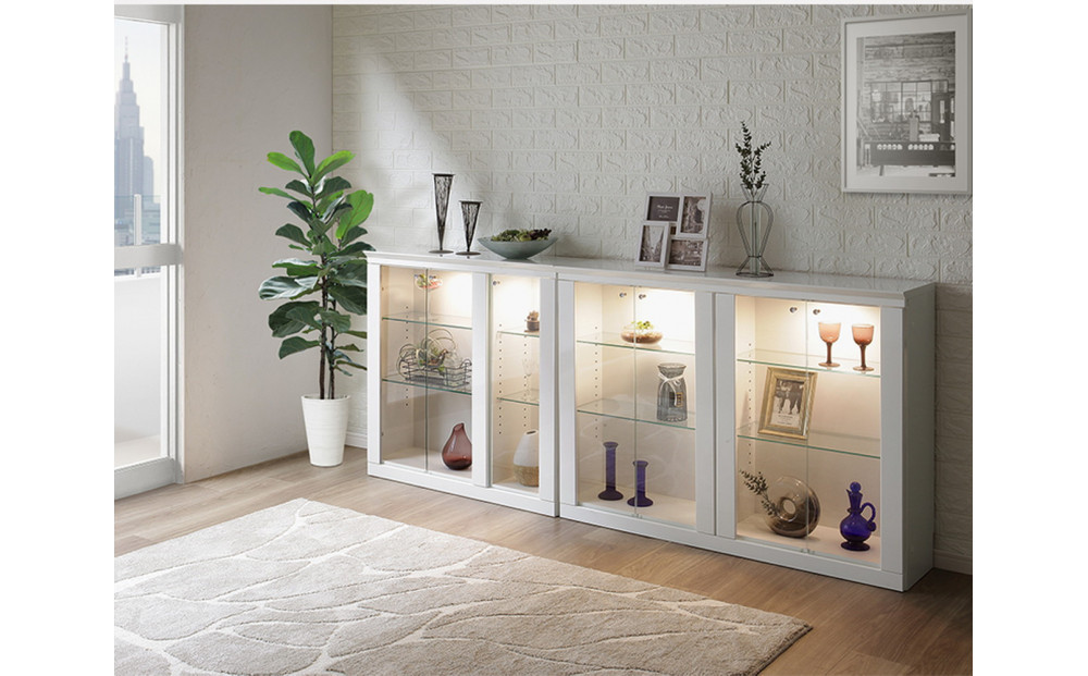 ミュージアム 幅59cm カウンター下収納 コレクションボード ガラス棚 収納棚 キャビネット 高級 大川家具 壁面収納 LEDライト  【開梱設置】