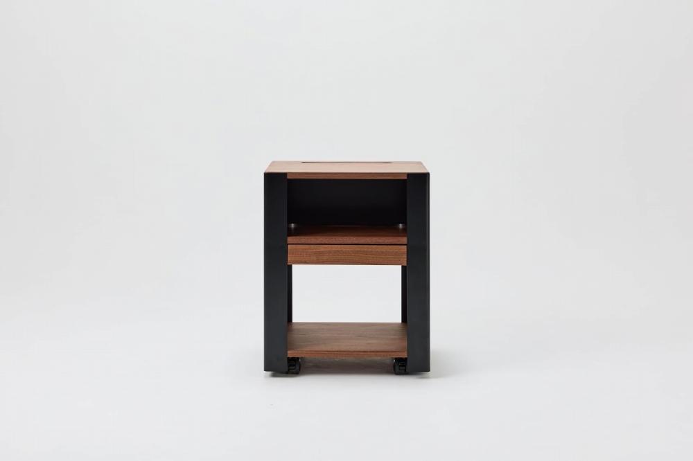 在宅ワーク専用ワゴン WAAKwagon CUBE ウォールナット/マットブラック 引き出し付き