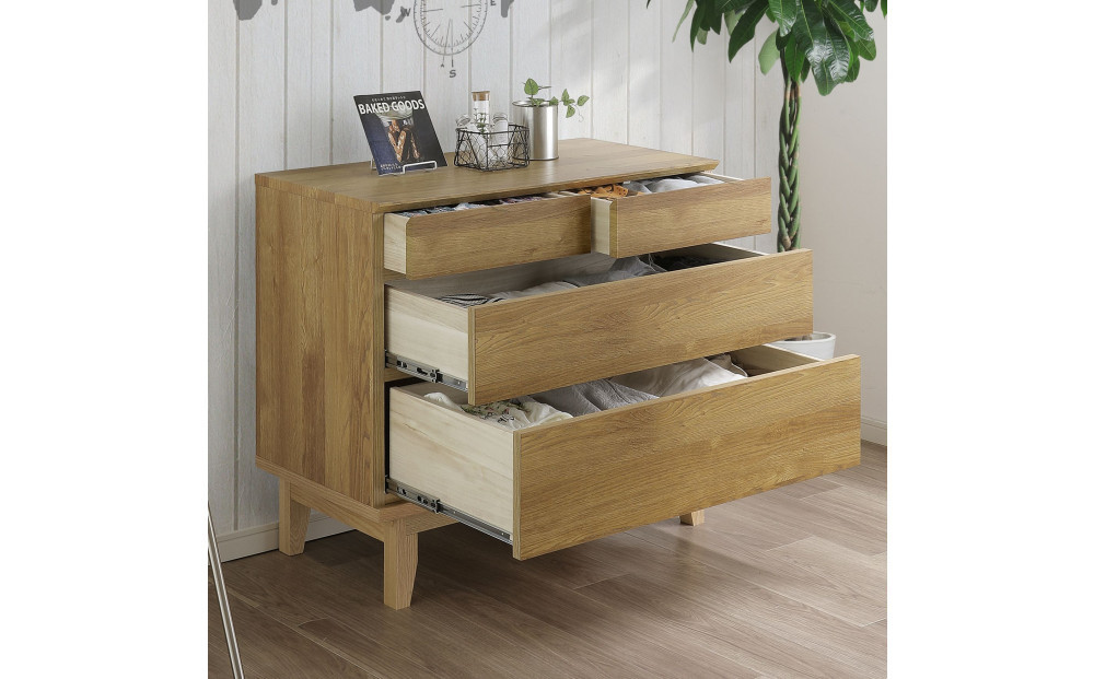 【レッドオーク】大川家具 幅90cm 3段 チェスト  -ramsey-ラムジー