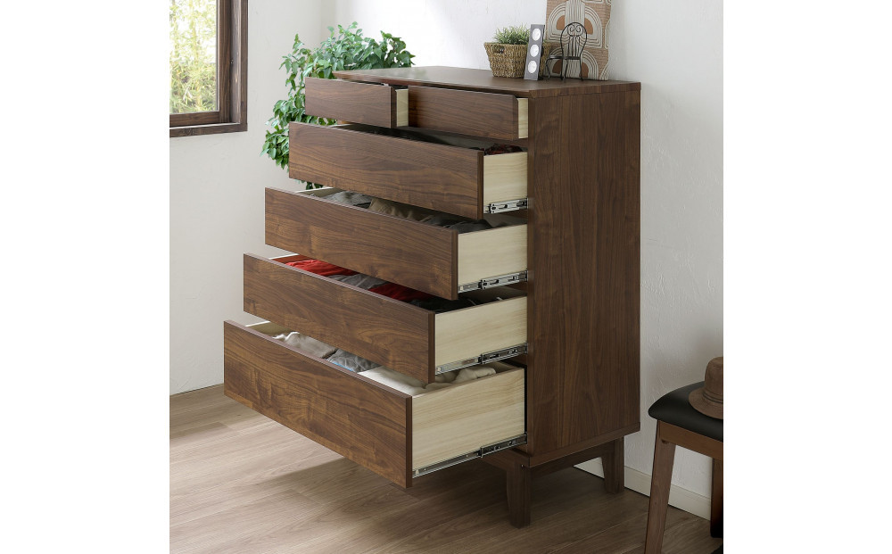 【レッドオーク】大川家具 幅90cm 5段 チェスト -ramsey-ラムジー