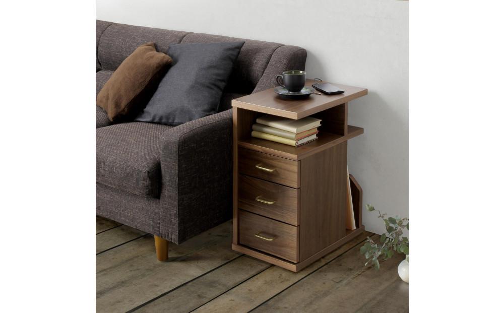 クエスト ナイトテーブル左OP(ウォールナット色) キャスター付き