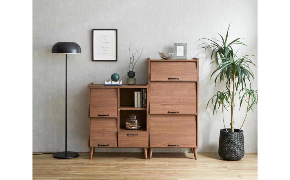 脚14cmお掃除楽々！チェスト 北欧 完成品 大容量 タンス 3段 幅60cm 高さ60 奥行40 高さ126cm 整理棚 洋服 本 book ブック タンス たんす 日本製 国産 お掃除ロボット可 高品質 引き出し 小物 見せる棚 living リビング アンティーク 完成品 おしゃれ 木製 収納 脚付き 家具 インテリア 大川 大川家具 W60-3 フラップキャビネット WN ウォールナット色