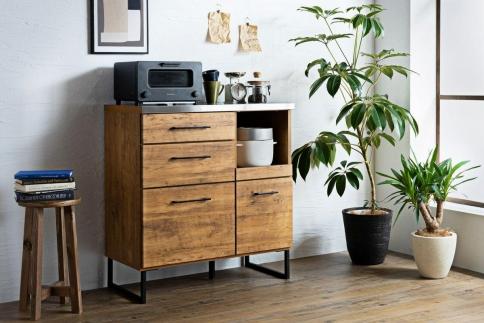 ブルックリンスタイルのステンレス天板キッチンカウンター 85cm幅