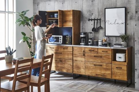 ブルックリンスタイルのステンレス天板キッチンカウンター 140cm幅